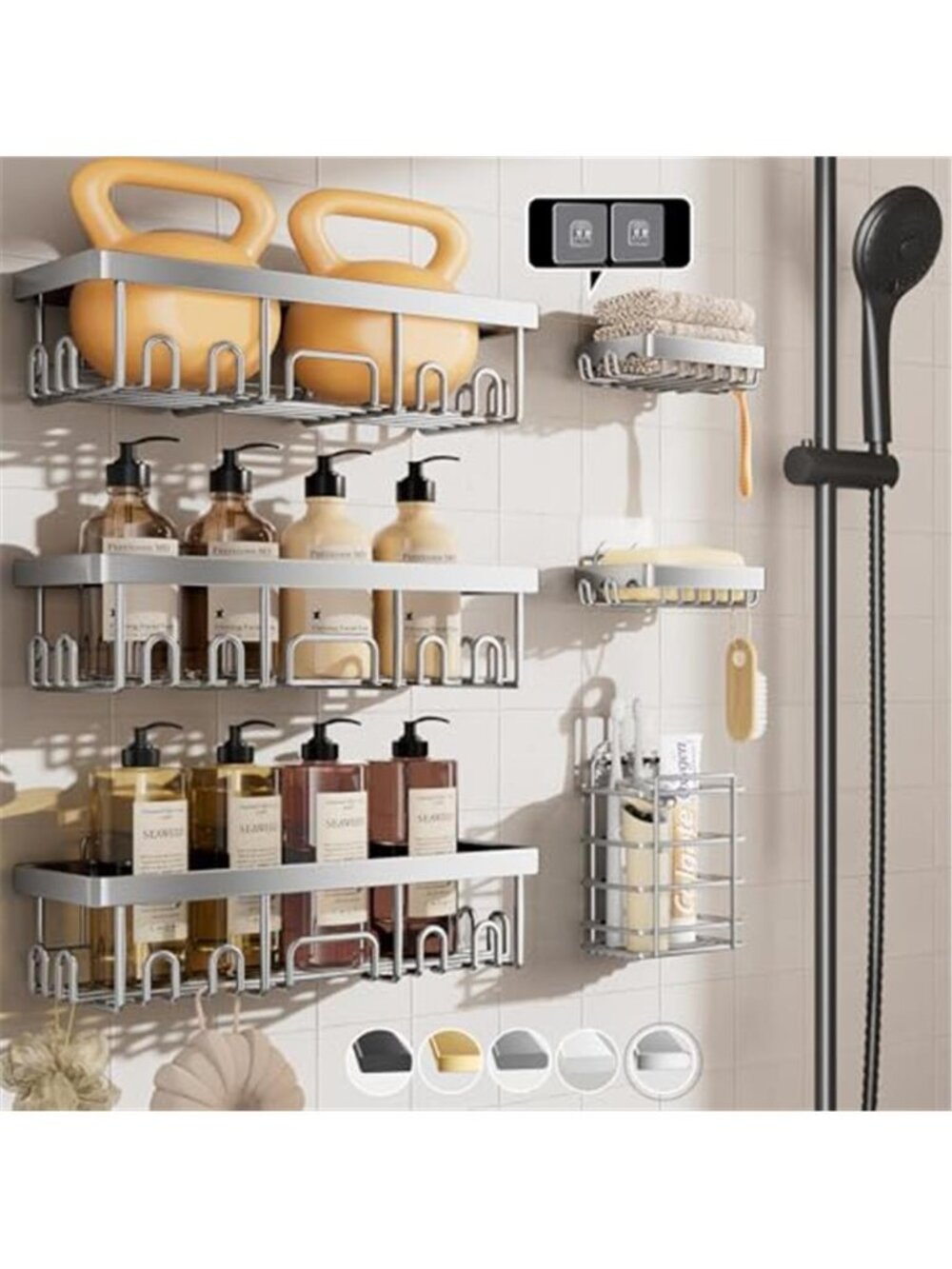 Shower Caddy 6 Pack Wall Mount Bathroom Shelf Organizer Soap Dish No Drill